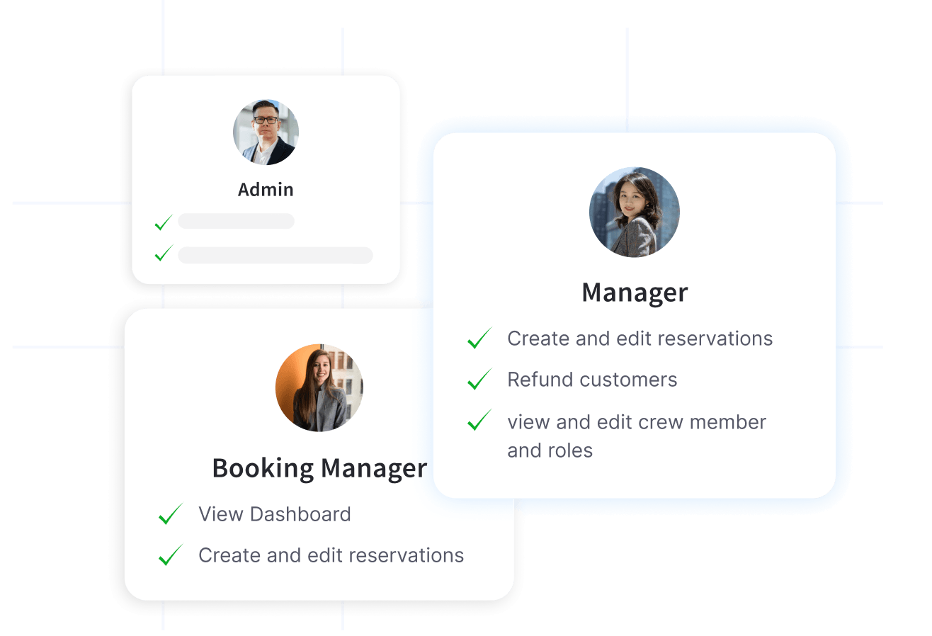 Crew assignment panel with roles and permissions