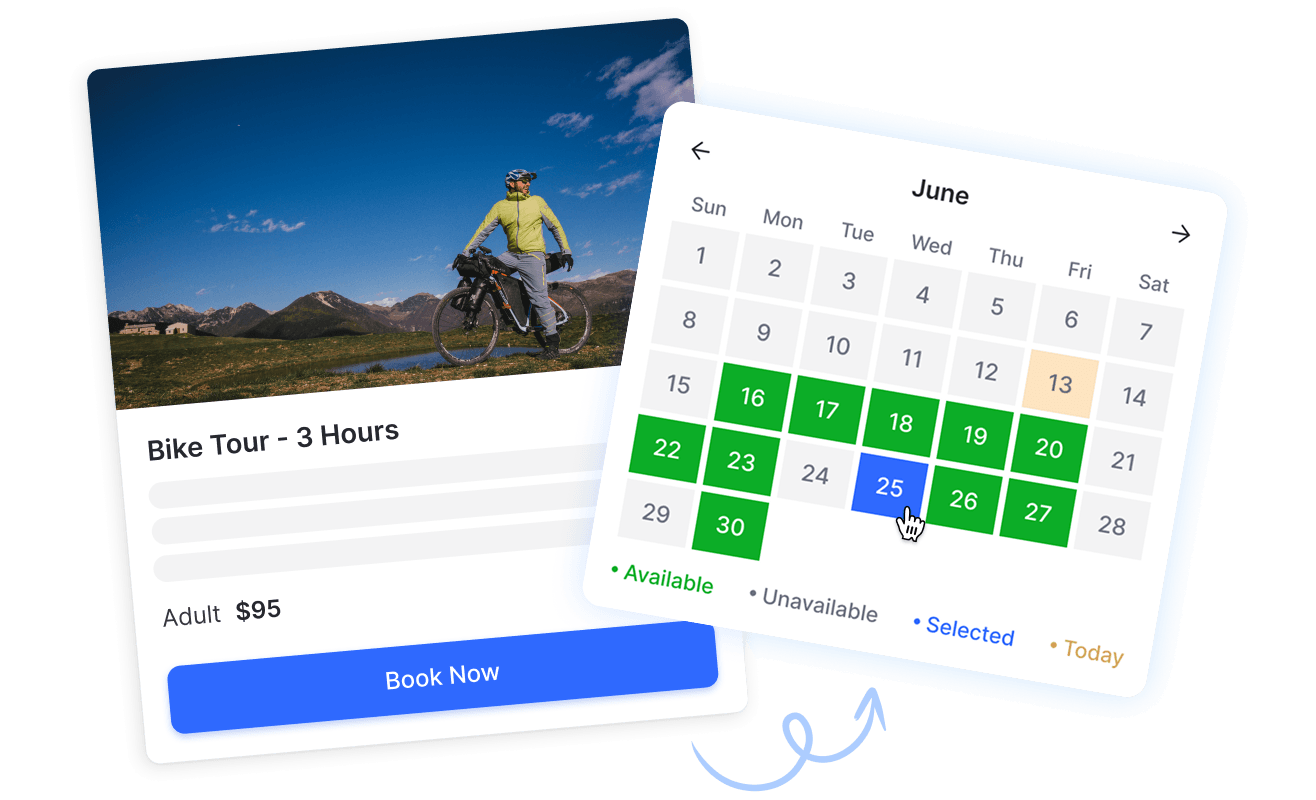 Booking calendar showing real-time resource availability