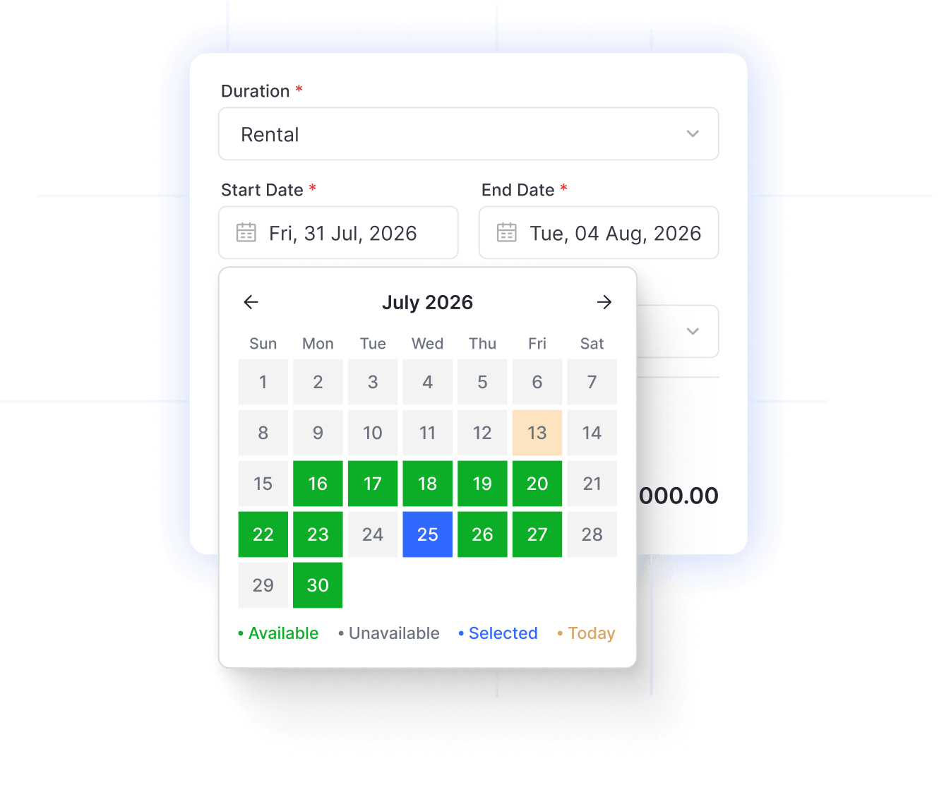 Multi-day booking spanning a continuous date range with pricing