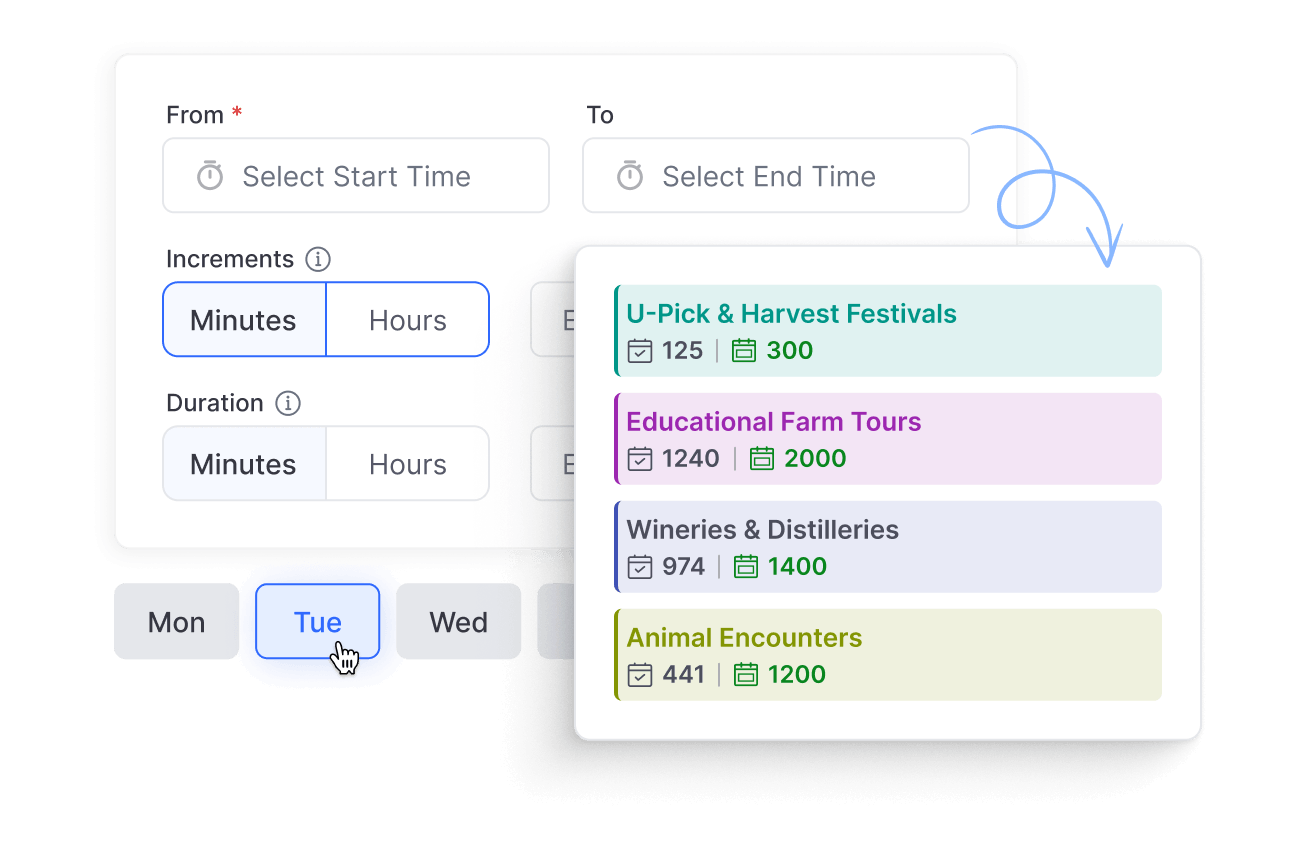 Agritourism booking calendar and farm activities